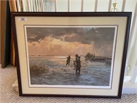 John P. Cowan 'Hoggin Up' Wade Fishing Lithograph