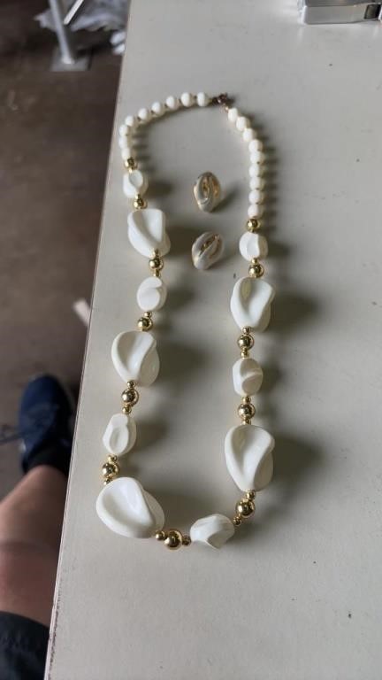 Costume Jewelry White Necklace and Earrings