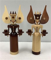 Two German Wood Angel Candle Holders