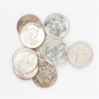 Coin 10 Different Franklin Silver Half Dollars -BU