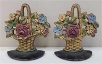 Pair of Cast Iron Basket Bookends