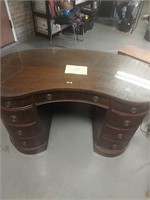 Wooden desk w/ glass top, 4' long, 2' wide,