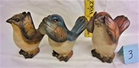 3 resin bird figurines