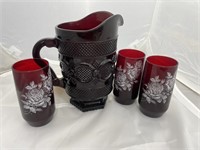 4 Pcs Avon Ruby Red Glassware - Pitcher