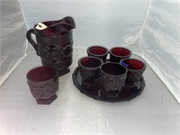 8 Pcs Avon Ruby Red Glassware - Pitcher - Cups