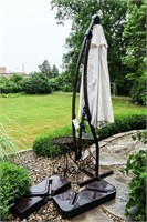 Patio Umbrella w/ Stand and (2) Metal Tables