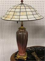 Leaded Glass Table Lamp With Pottery Base