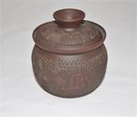 1984 Pottery Jar w Lid 4" - Signed