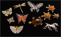 Butterfly and turtle pins