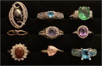 Unmarked/costume rings with colored stones size