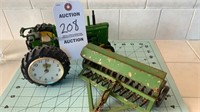 John Deere Tractor Clock W/Planter Attachment