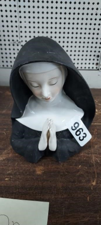 ANTIQUE HAND PAINTED CERAMIC NUN PLANTER