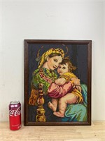 Stitched Madonna and Child framed picture