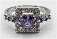 Ladies Sterling Silver Amethyst Dinner Ring