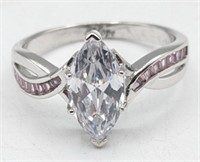 Ladies Sterling Silver White & Pink Sapphire Ring