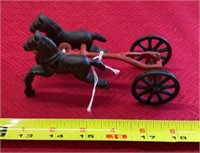 Small Antique Cast Iron Toy. 2 Carriage Horses &