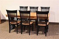 CHERRY FOLDING X-BASE TABLE WITH 6 CHAIRS