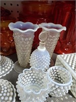 Moonstone hobnail vases,perfume bottle bowls