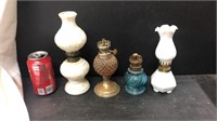 4 miniature oil lamps
