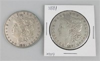 2 1881 90% Silver Morgan Dollars.