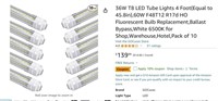 A3137 36W T8 LED Tube Lights 4 Foot 10 Pack