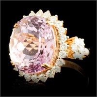 14K Gold Ring 17ct Kunzite & 1.3ctw Diamonds