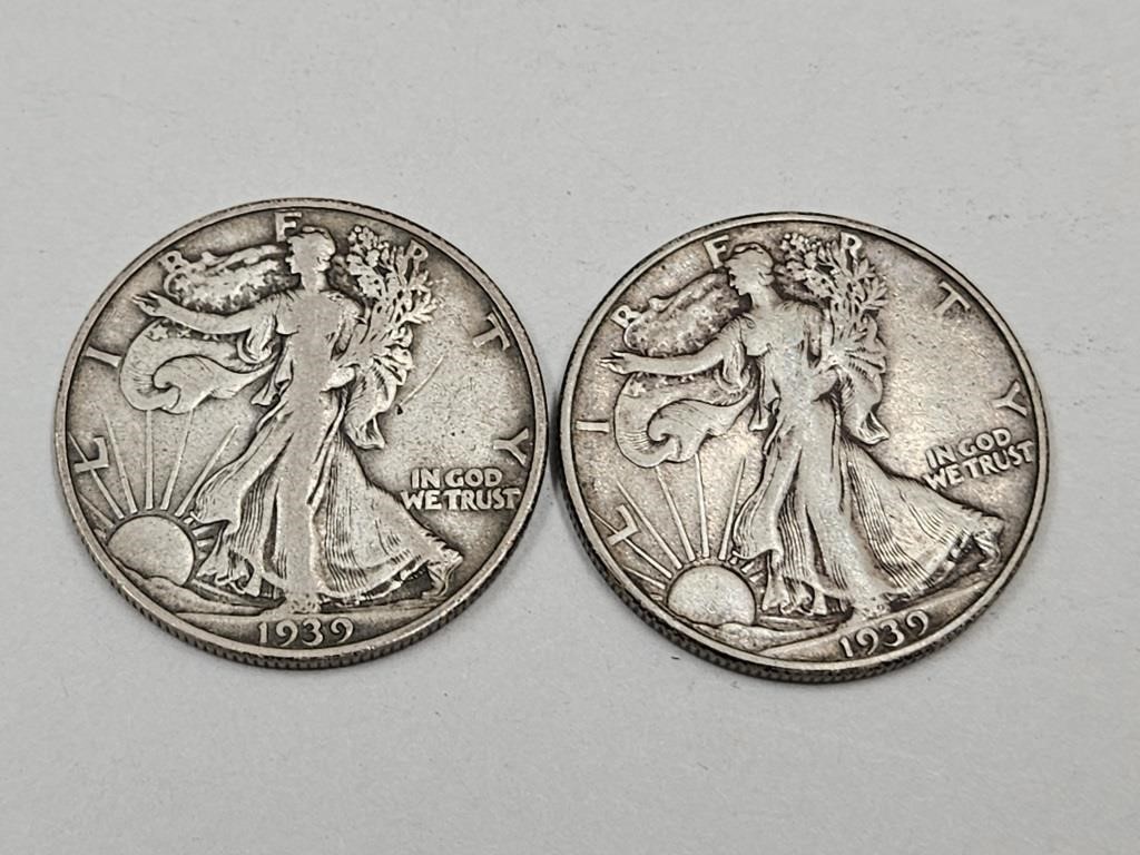 1939 D Silver Walking Half Dollar Coins