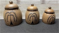 3 Piece Weeping Willow Pottery Canister Jars 10".