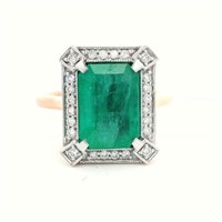 18ct R/G Emerald 3.38ct & Dia ring