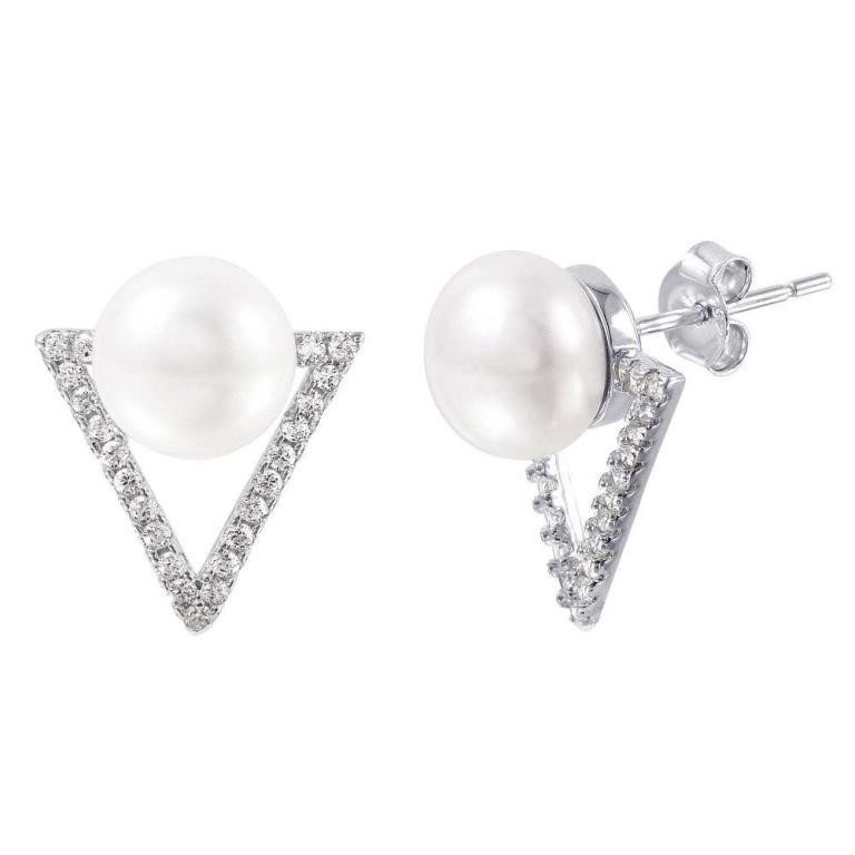 Silver Triangle Fresh Water Pearl Earrings