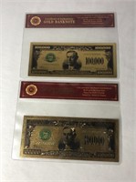 2 Gold Plated $100,000 Novelty Bills