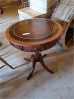 ROUND LEATHER TOP TABLE W/ DRAWER