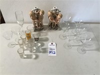 Pr Figurine Candy Holders & Misc Glassware
