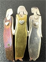 Sterling Silver & Mixed Metal Sisters Pin Signed