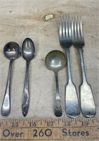 5 pieces Antique Flatware. 2 Sterling Spoons on