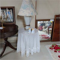 Partical Board Table, linens, lamp, angels