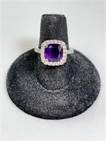 Sterling (SUN) Amethyst Halo Ring 3 Gr Size 7