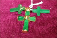 3pc Green stone pendants/crosses
