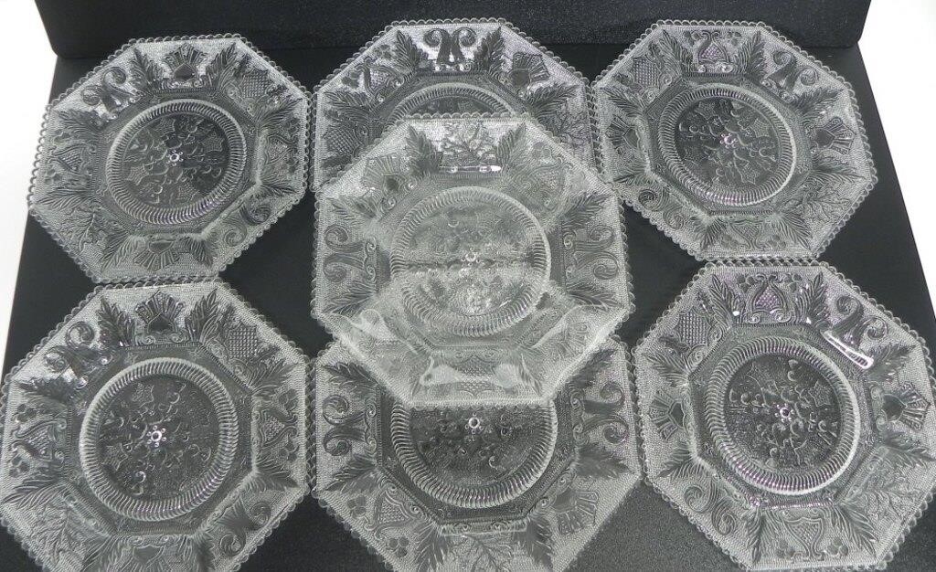 OCTAGONAL BEEHIVE THISTLE LACY STYLE GLASS PLATES