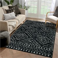 Moroccan Washable Area Rug 5x7,Black