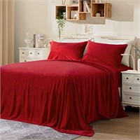 BYSURE Double-Sided Flannel Sheets(King, Red),