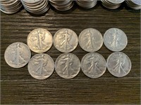 (9) Walking Liberty 1/2 Dollar