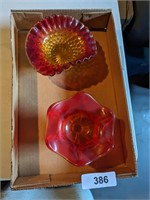 (2) Red Fenton Bowls