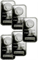 (5) Silver Morgan Design Bars