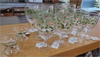 12 Christmas Stemware and 2 Candle holders