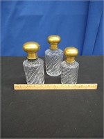 3 Brass Top Glass Decanters