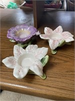 Set of 3 Porcelain Flower Votives