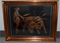 Large Copper Frame & Portrait Bull Fight
