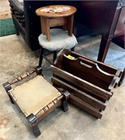 4 Pc Lot with Magazine Holder, Stools & More