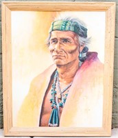 Art Native American Indian Portrait Painting, Bare